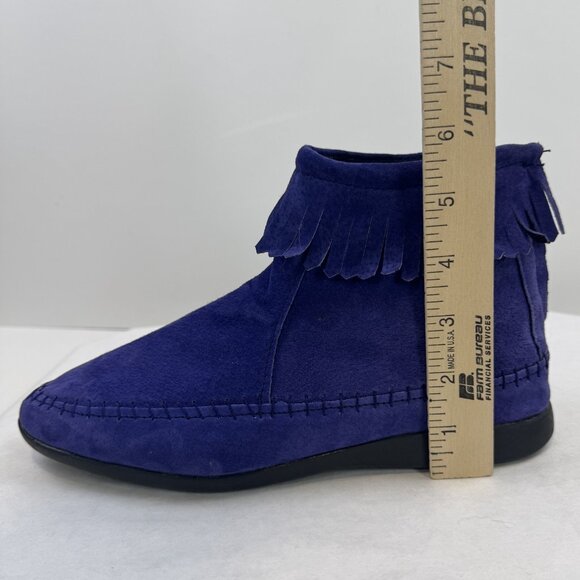 ABCDEFG Womens Size 8.5 W Purple Leather Moccasin Ankle Boots Suede Fringe Zip - Picture 12 of 14